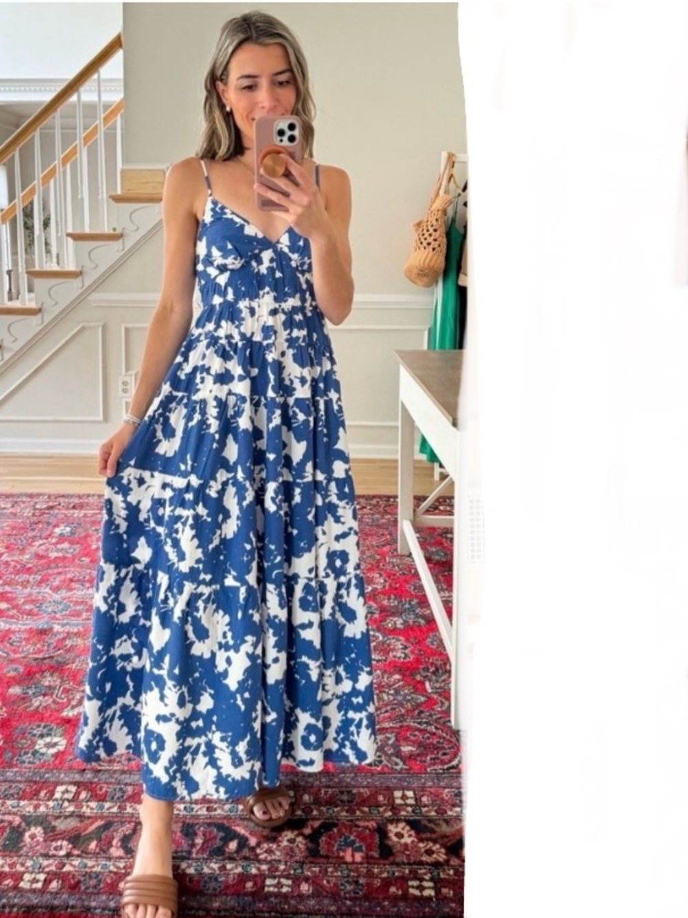 ABERCROMBIE & FITCH Flowy Tiered Maxi Dress Blue White Size L Tall